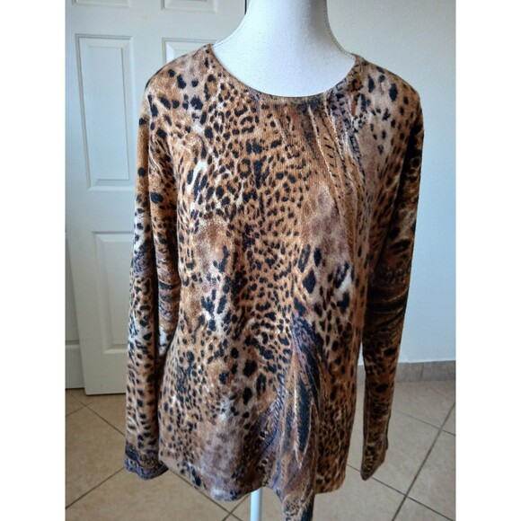 Cathy Daniels Womens Top  Sweater 100%Cashmere Large Animal Print Pullover - Picture 1 of 13